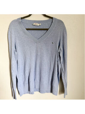 Vineyard Vines Women's Sweater XL 100% Cotton Knit Blue V-Neck Long Sleeve Logo